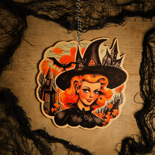 Halloween Vintage witch hanging Decoration wooden ornament, fall decor, halloween decor laser cut unique halloween decor
