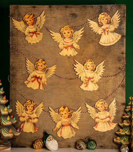 Christmas Vintage bunting wooden Garland Decoration Angel, retro santa, kitsch, reindeer, handmade wooden laser cut