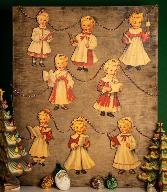 Christmas Vintage Choir Boy's bunting wooden Garland Decoration, retro, kitsch, reindeer, handmade wooden laser cut