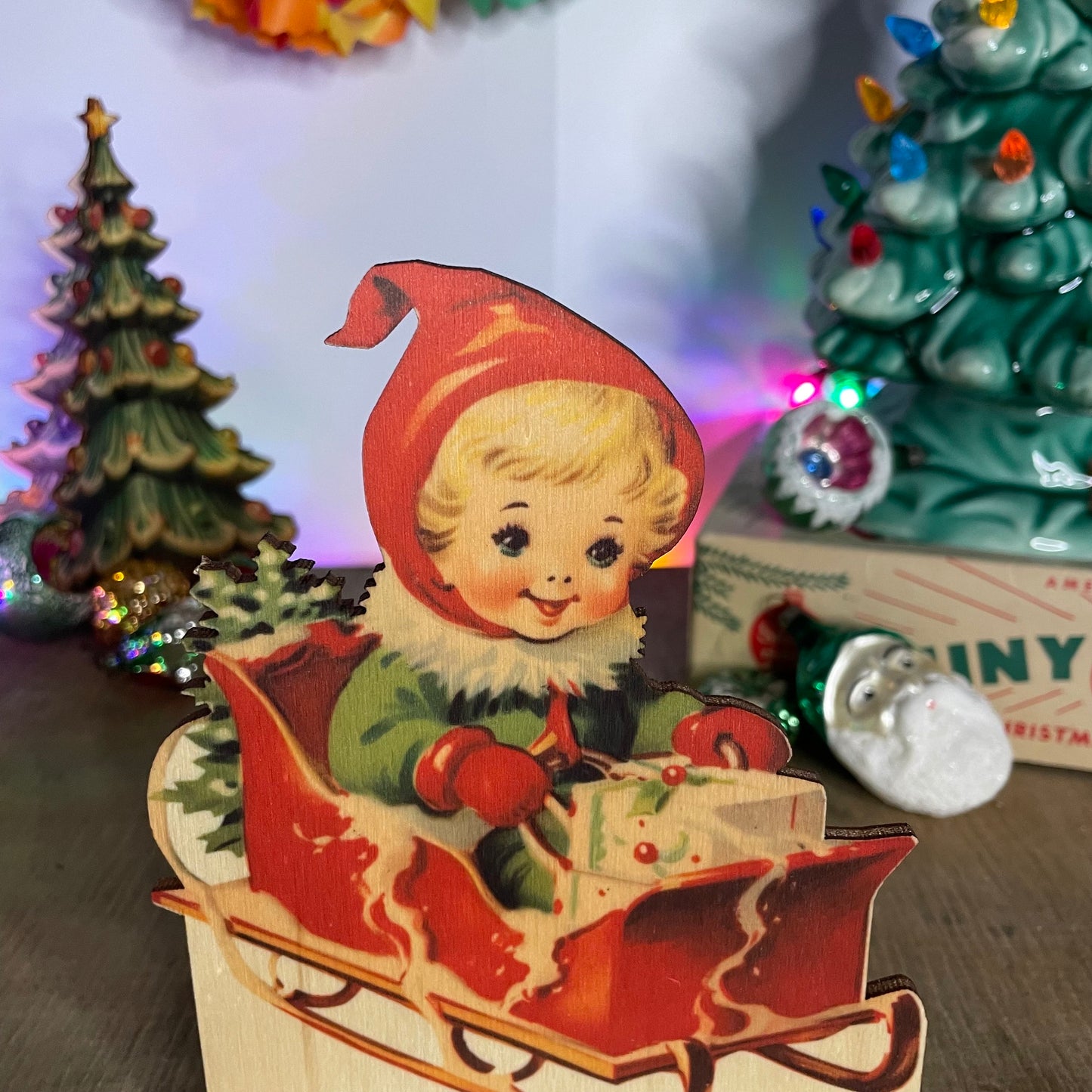 Vintage Christmas Elf Decoration wooden ornament, holiday decor, christmas decor laser cut unique Christmas