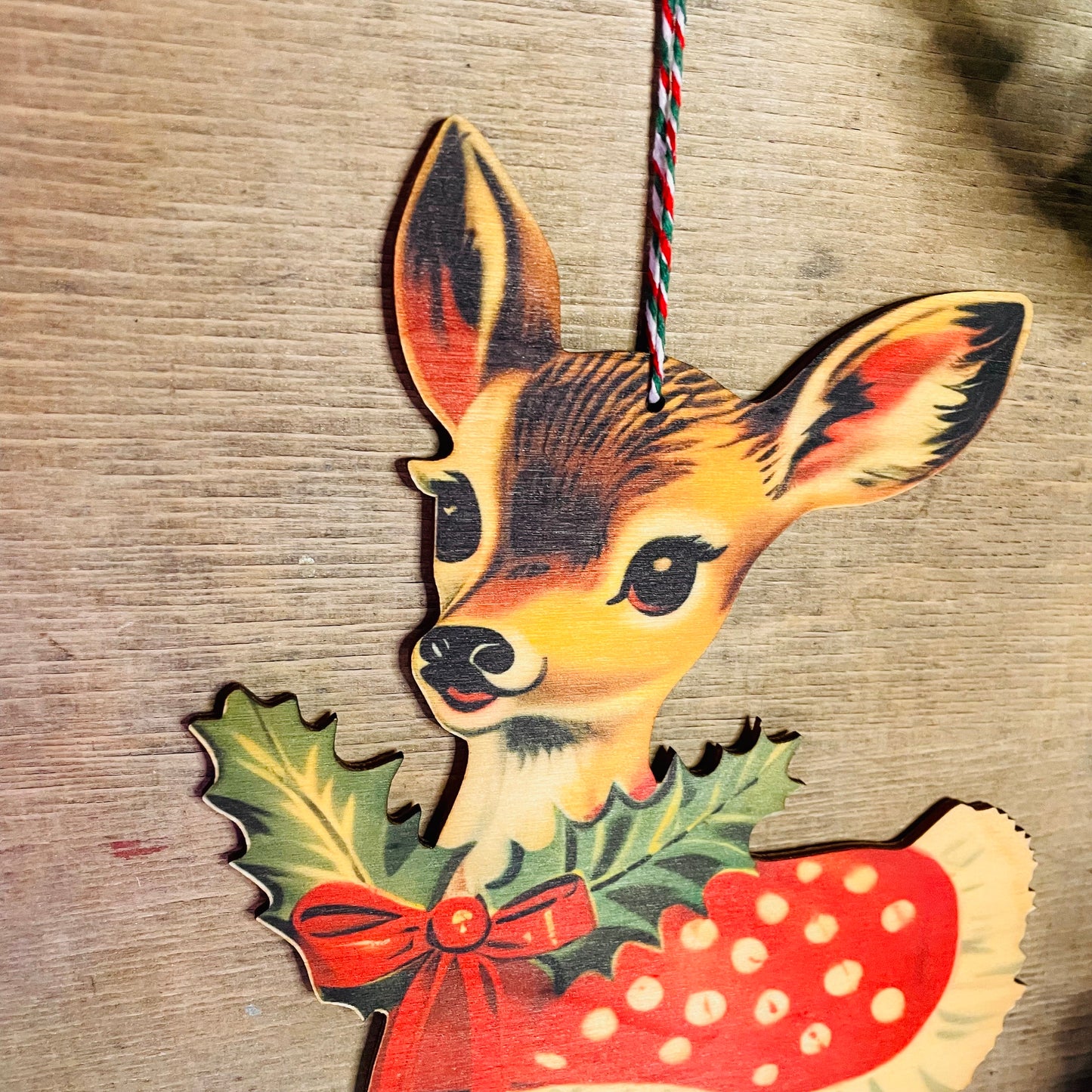 Retro Christmas Decoration deer wall hanging kitsch festive decor wooden laser cut