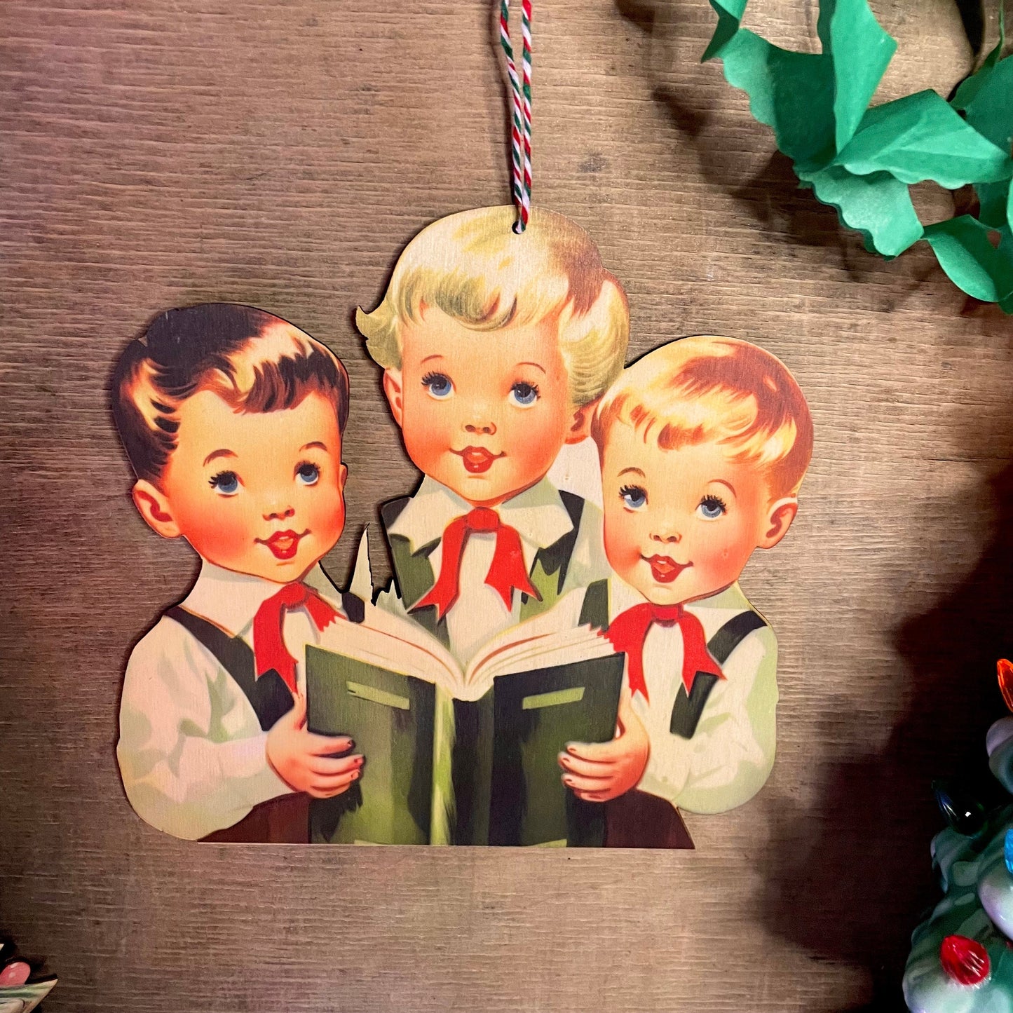 Vintage Christmas Choir Boys Hanging Decoration, wall hanging kitsch festive decor wooden laser cut