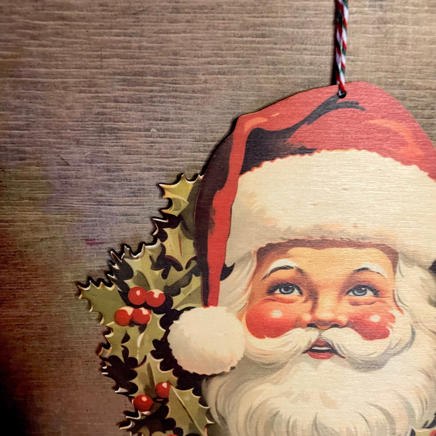 Vintage Santa Christmas Hanging Decoration, wall hanging kitsch festive decor wooden laser cut