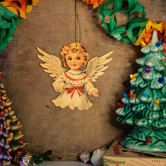Vintage Angel Christmas Hanging Decoration, wall hanging kitsch festive decor wooden laser cut