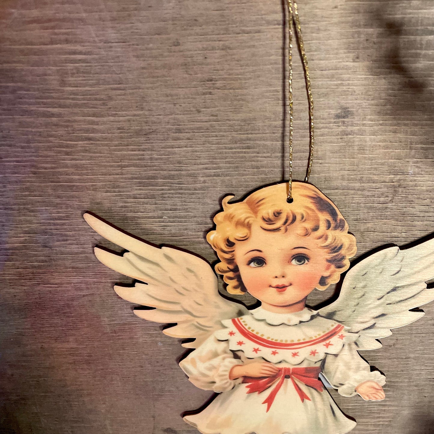 Vintage Angel Christmas Hanging Decoration, wall hanging kitsch festive decor wooden laser cut