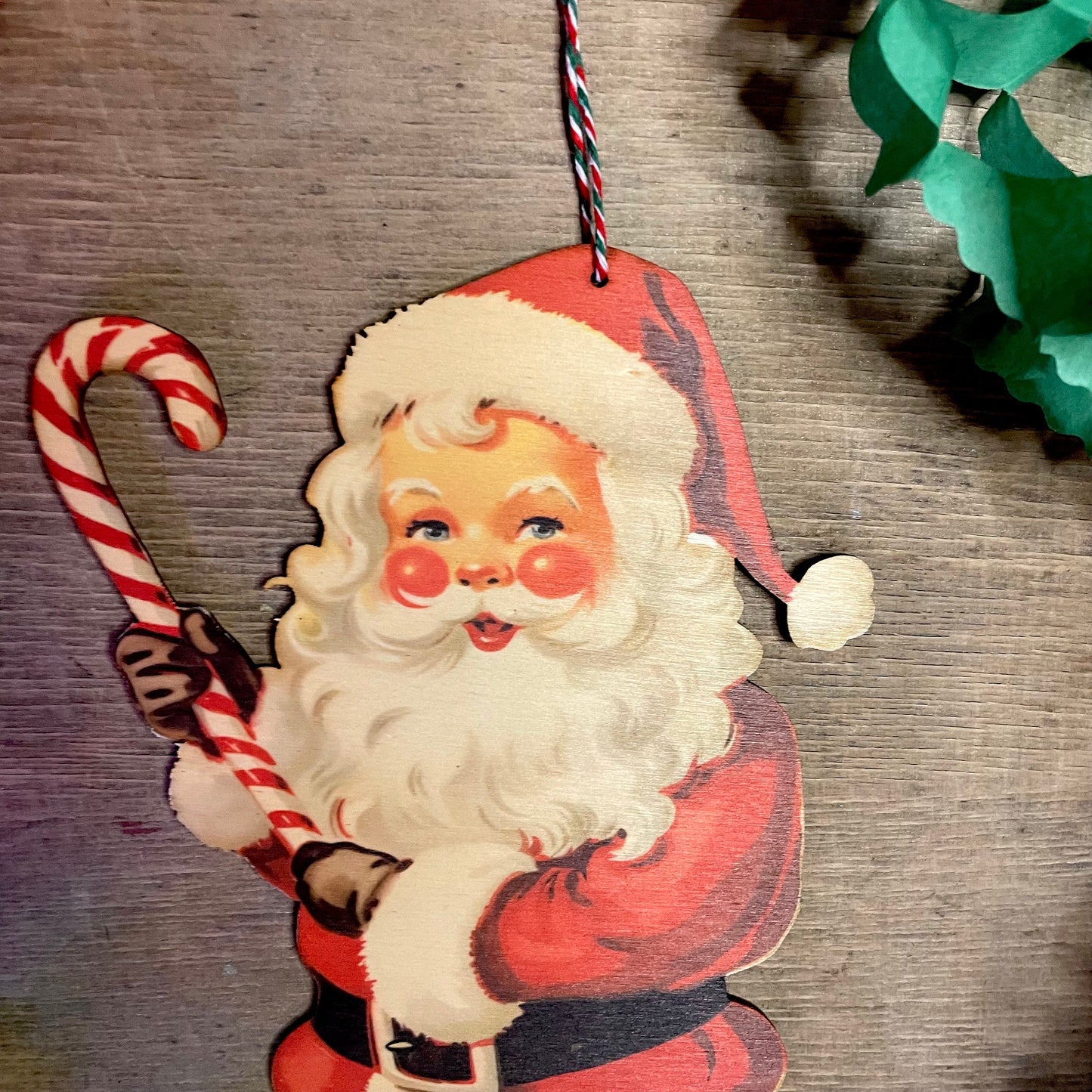 Retro Santa Vintage Christmas Decoration hanger, wall hanging kitsch festive decor wooden laser cut