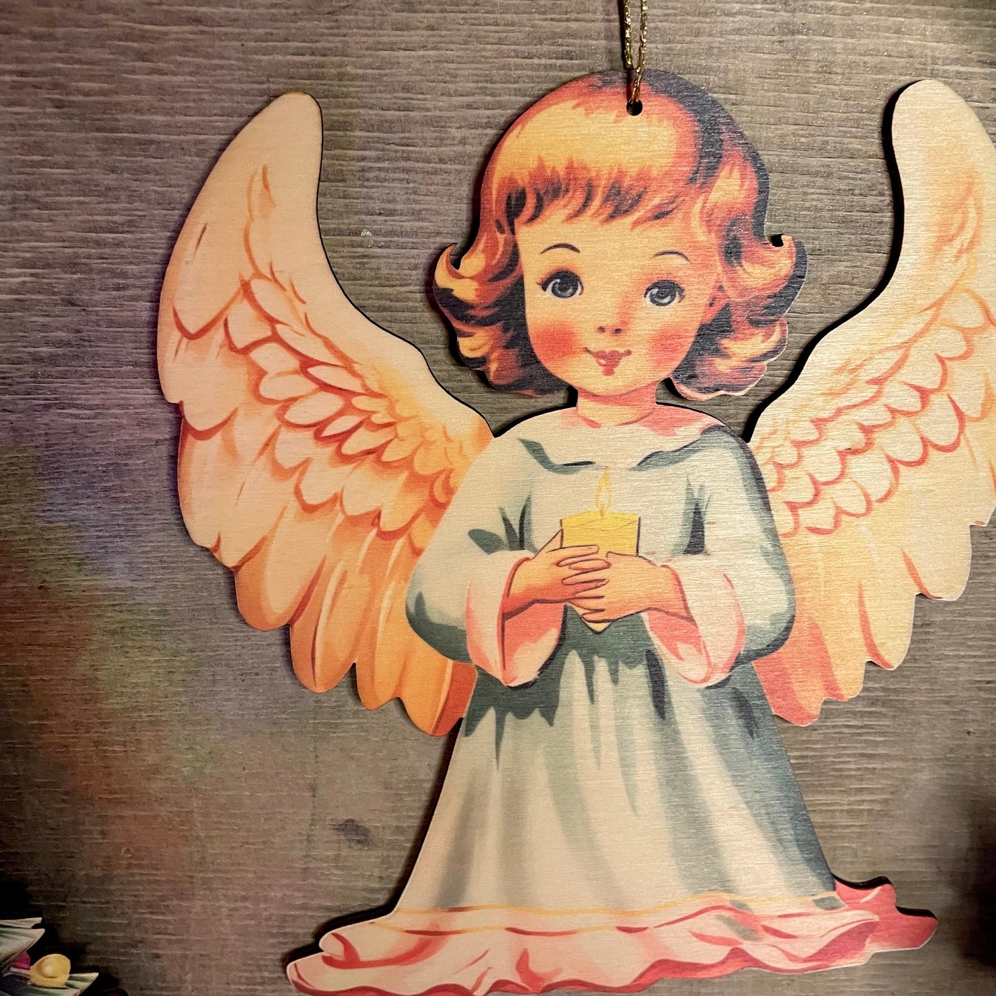 Vintage Angel Christmas Retro Hanging Decoration, wall hanging kitsch festive decor wooden laser cut