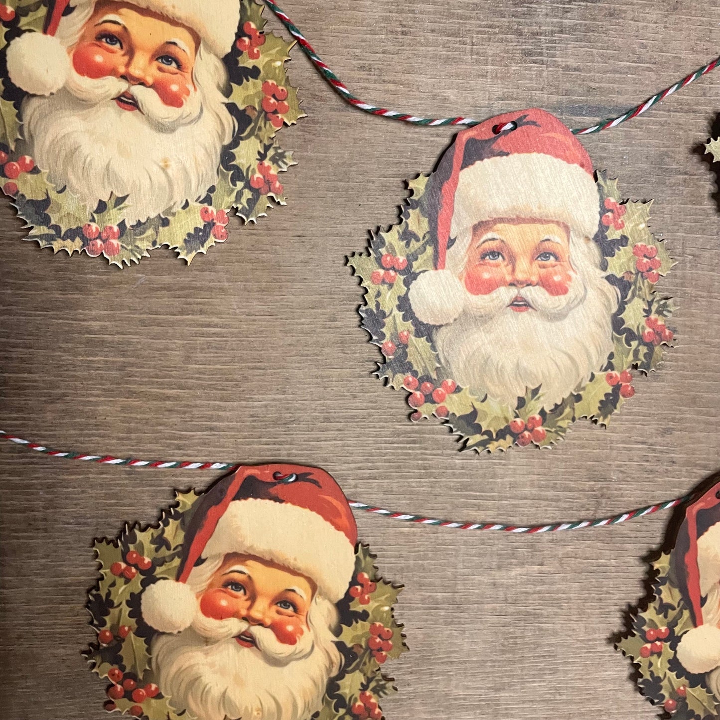 Christmas Vintage bunting wooden Garland Decoration Santa, retro santa, kitsch, reindeer, handmade wooden laser cut
