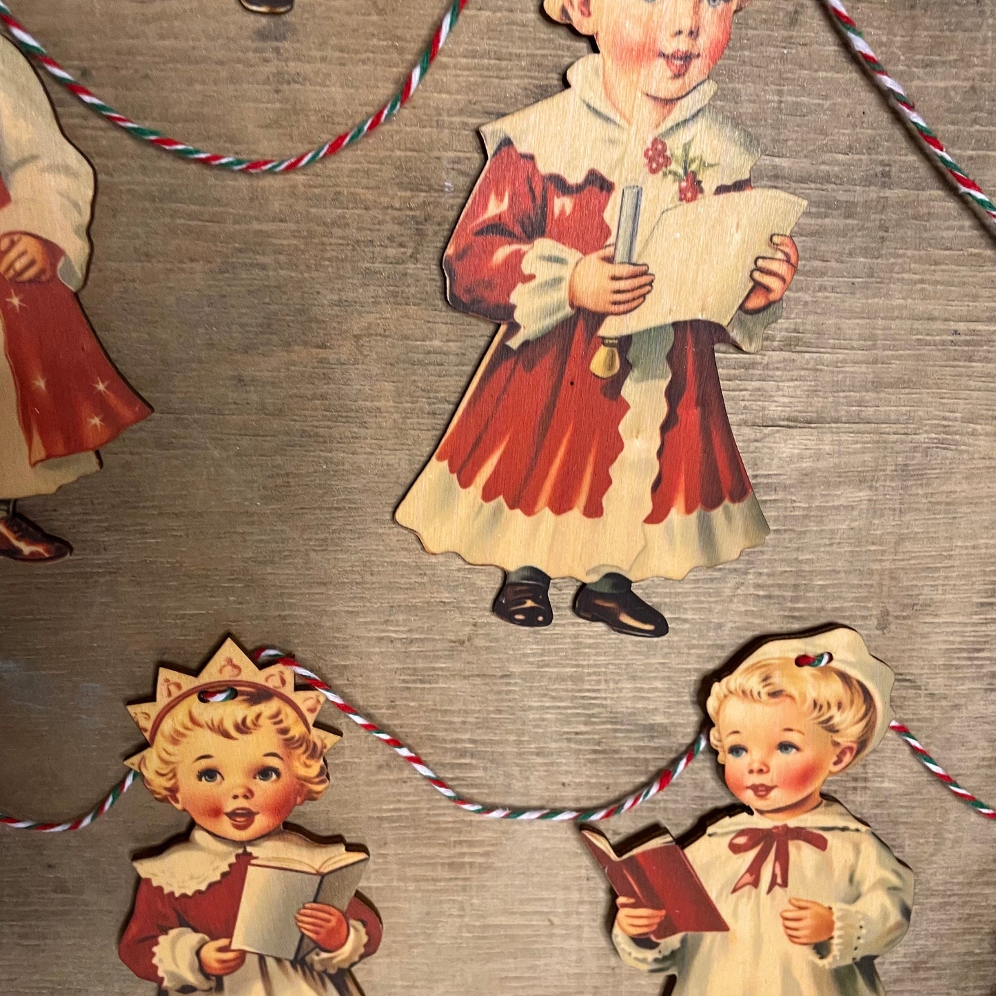 Christmas Vintage Choir Boy's bunting wooden Garland Decoration, retro, kitsch, reindeer, handmade wooden laser cut