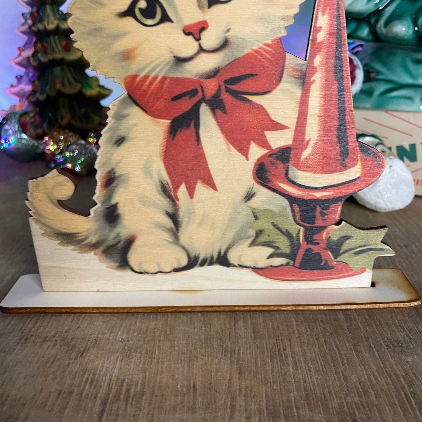 Vintage Christmas Cat Decoration wooden ornament, holiday decor, christmas decor laser cut unique Christmas