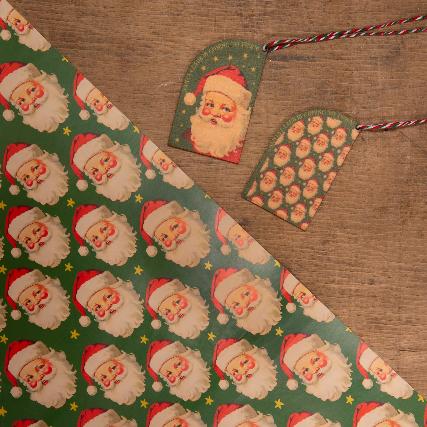 Christmas Gift wrap Vintage Santa, fawn, kitsch, Santa handmade