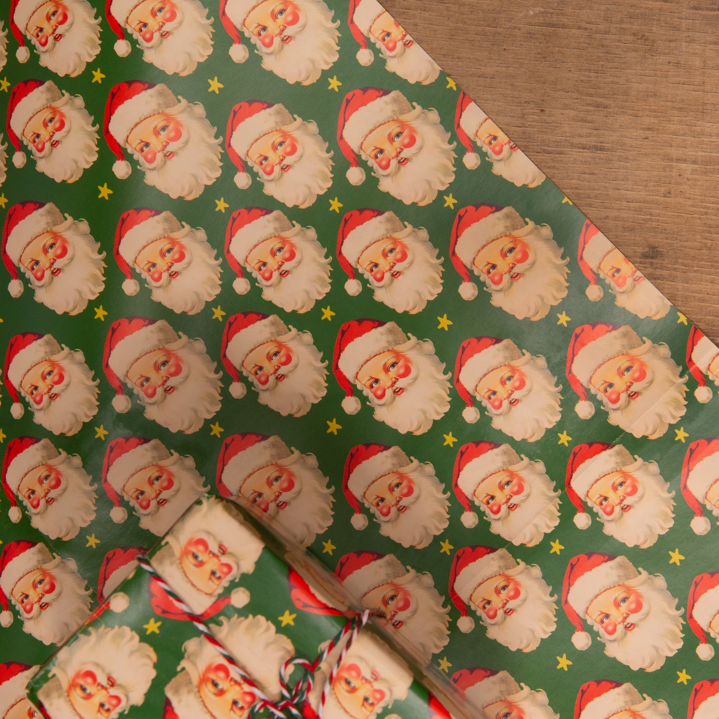 Christmas Gift wrap Vintage Santa, fawn, kitsch, Santa handmade