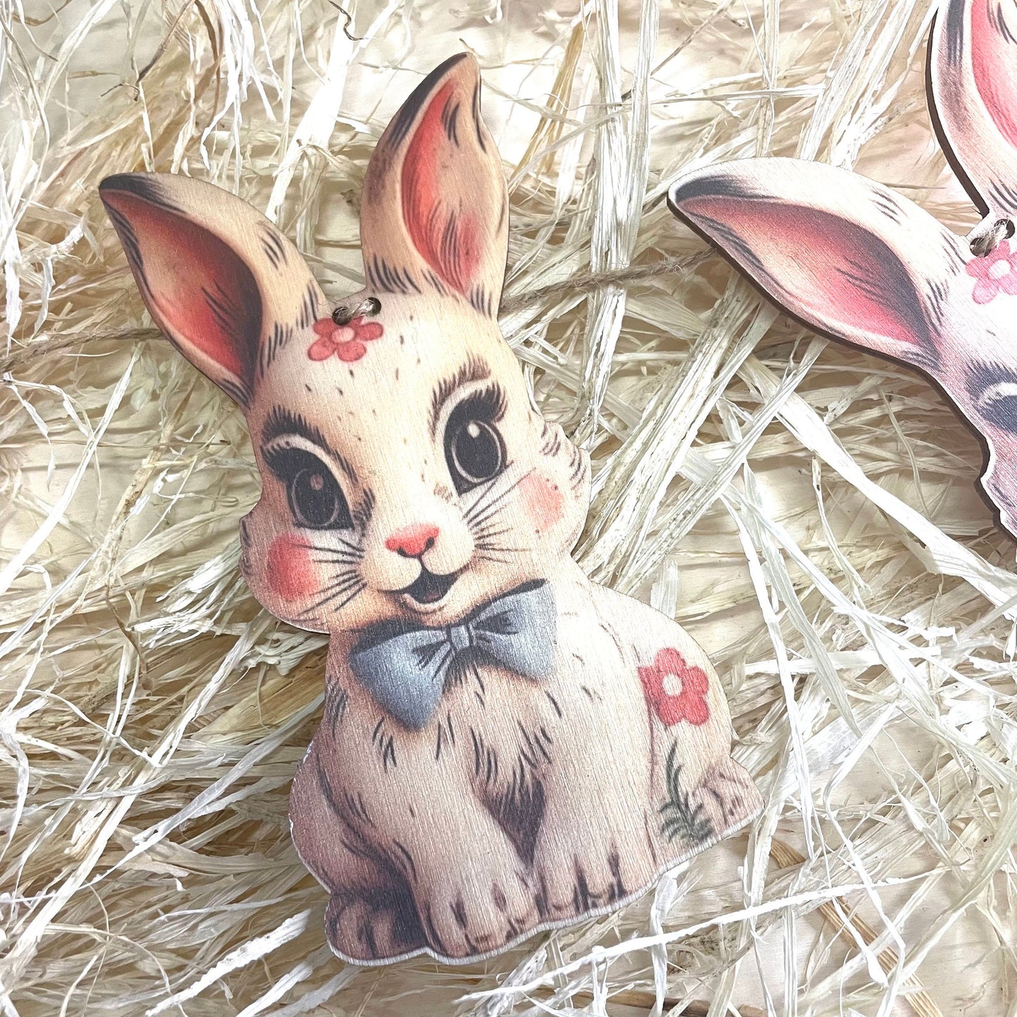 Easter Bunny Rabbit bunting wooden Garland Decoration easter, easter decor, vintage easter handmade wooden laser cut