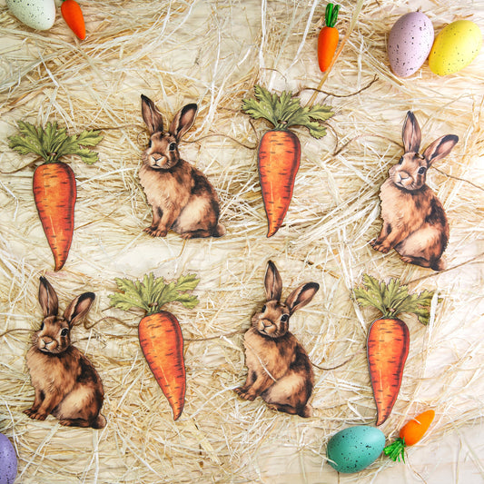 Easter Bunny Rabbit and carrot bunting wooden Garland Decoration easter, easter decor, vintage easter handmade wooden laser cut