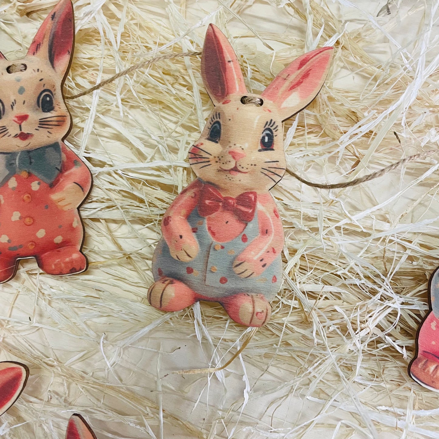Easter Rabbit bunting wooden Garland Decoration easter, easter decor, vintage easter handmade wooden laser cut